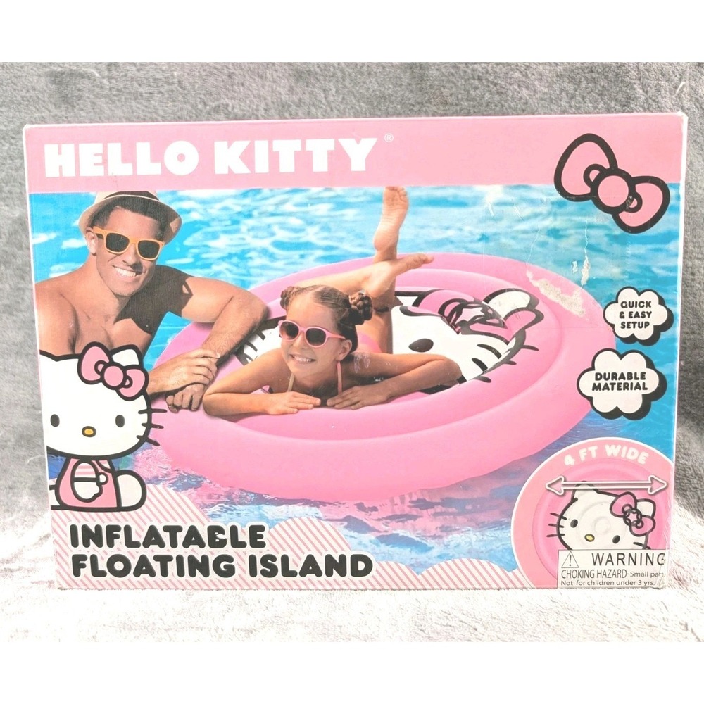 NEW Hello Kitty 4' Diameter Inflatable Floating Island Swimming Pool Float
